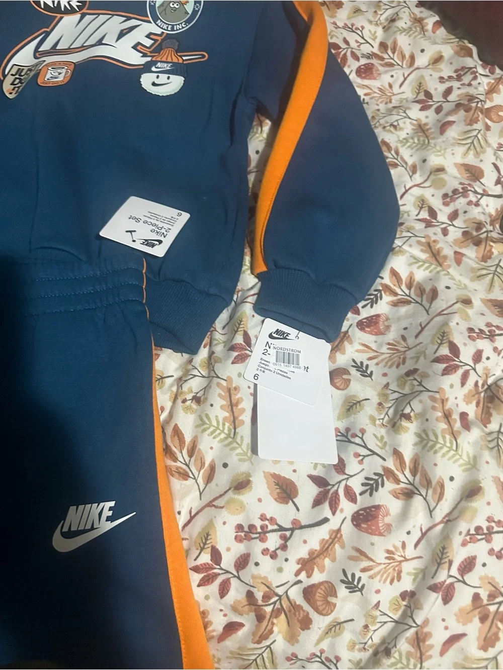 Nike Kids Navy Blue Sweatpants with Orange Stripes